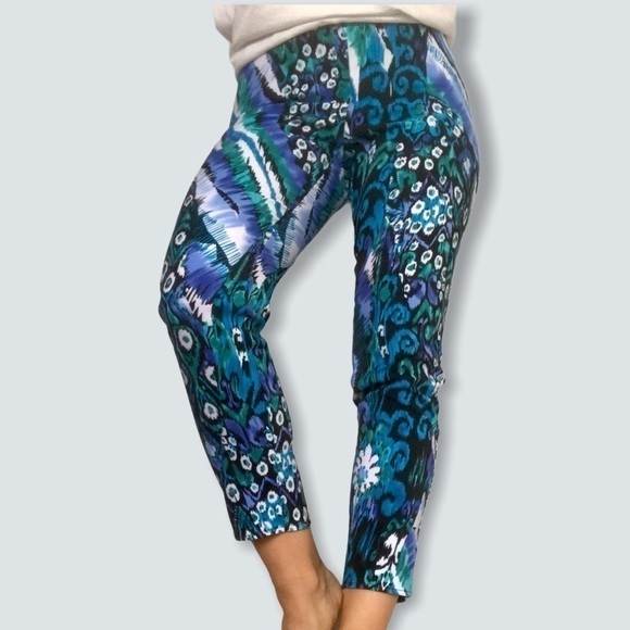 Tropical Print Boho Pants Coastal Blue Teal Abstract Size 4 Lightweight - Picture 13 of 16
